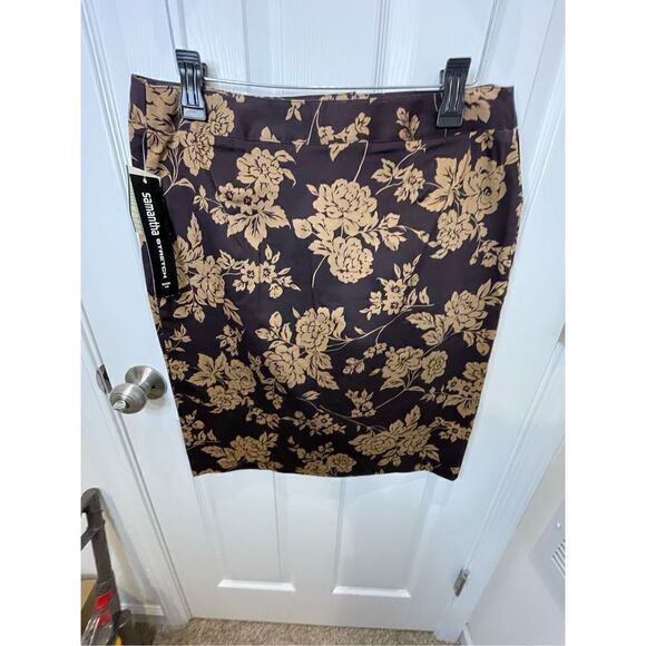 Samantha stretch women’s brown floral pencil skirt size 14 - Picture 2 of 6
